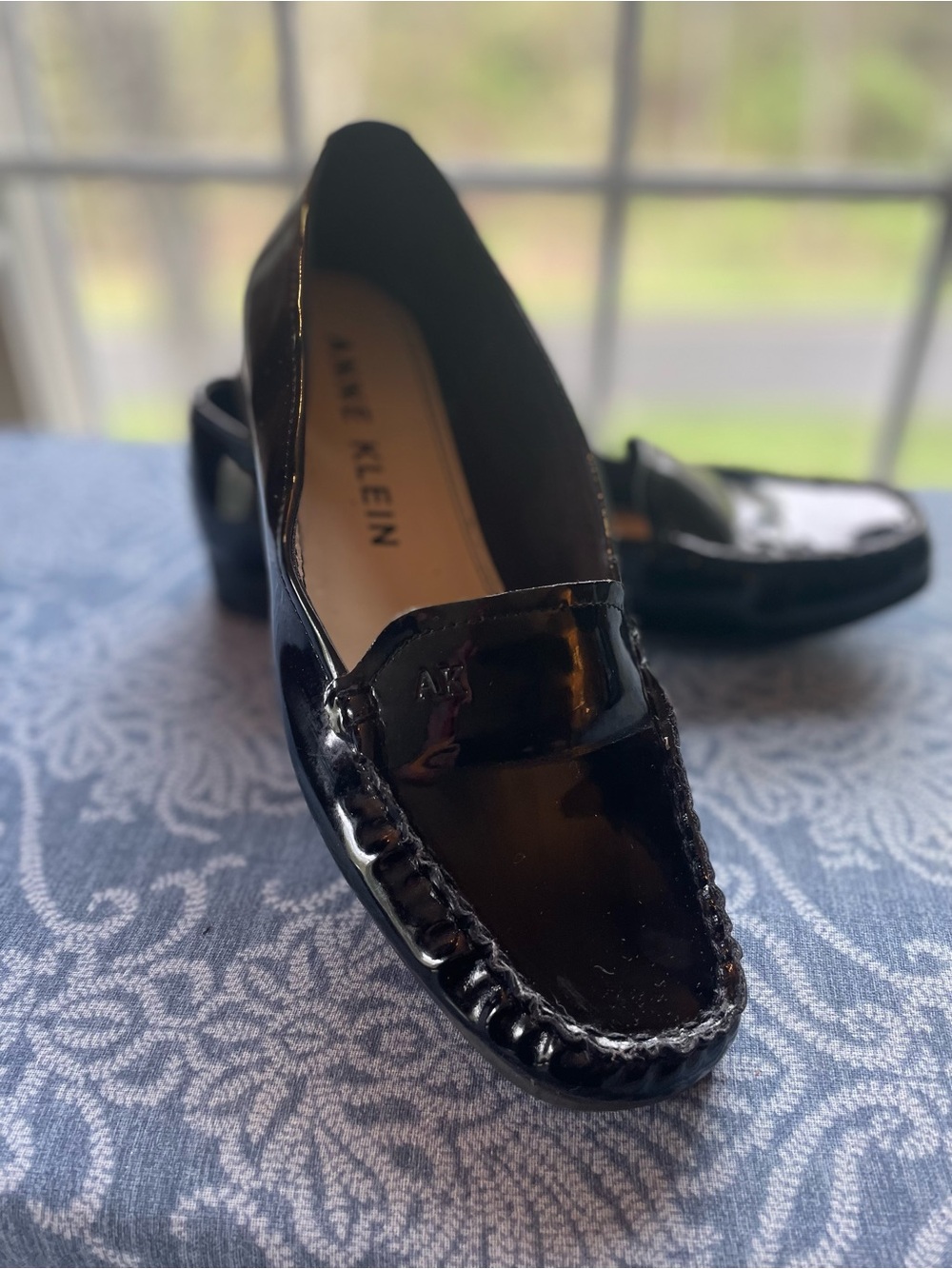 Anne Klein Black Patent Loafers with Penny Strap